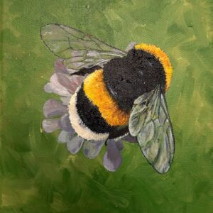 Bee on Cornflower is an acrylic painting by Paula Jobson sized 20 x 20 cm art for sale